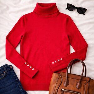 Y2K Tommy Hilfiger Red Turtleneck – Fitted, Ribbed, Iconic (S) Timeless